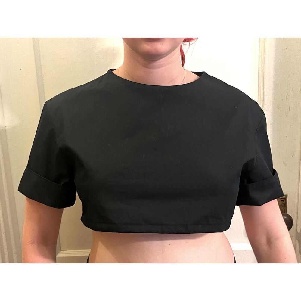 DELADA Black Removable Sleeves Crop Top Shirt Blouse    Women's Size Small